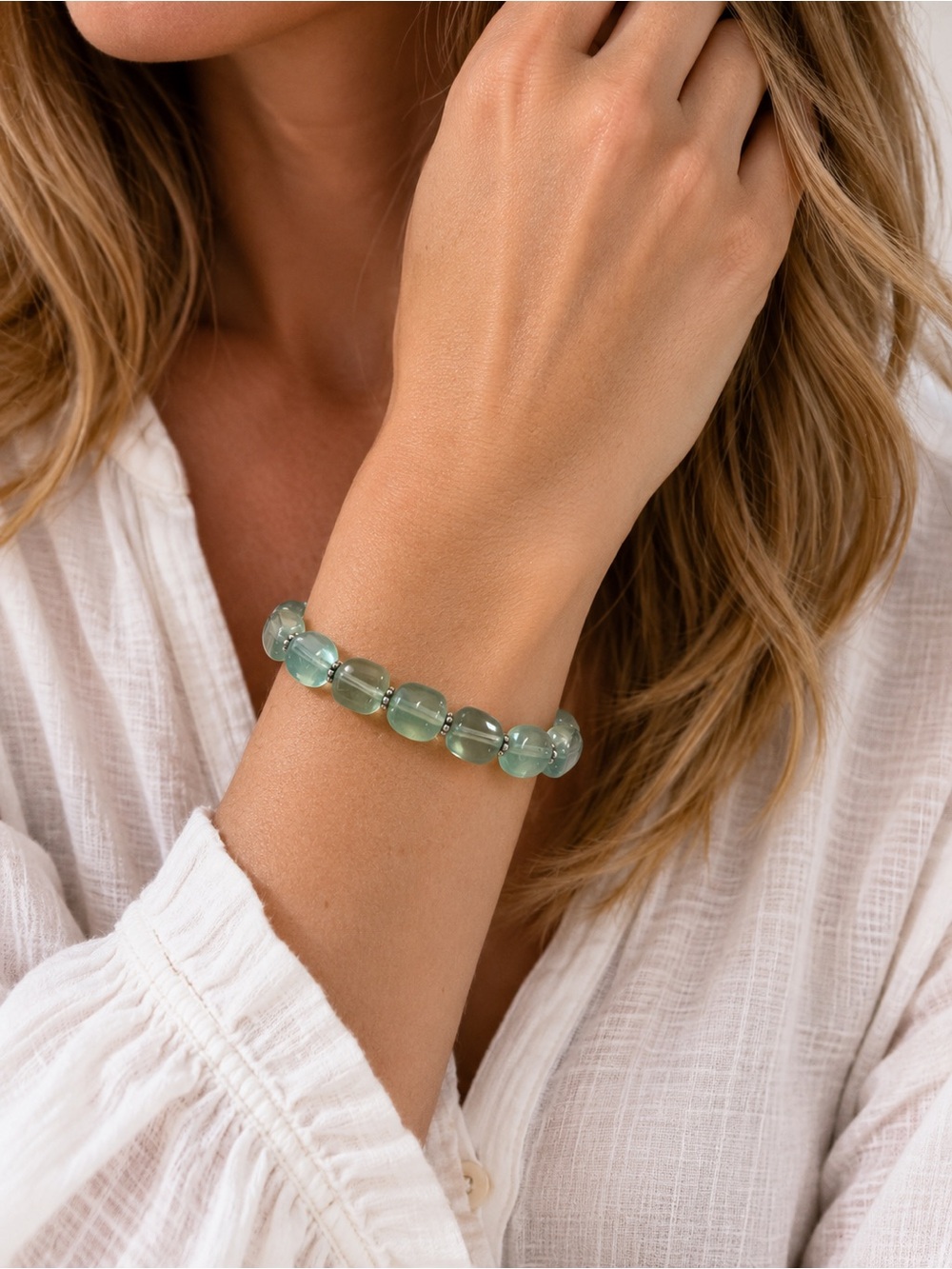 Green Fluorite Gemstone Stretch Beaded Bracelet